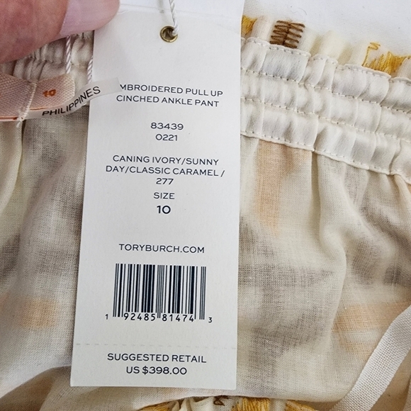 NWT Tory Burch Embroidered Cinched Ankle Pant Size 10 - Picture 2 of 16